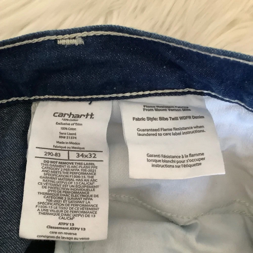 Carhartt FR Mens Flame Resistant Work Pants Navy Blue Carpenter Dungaree 34x32 - Picture 16 of 16